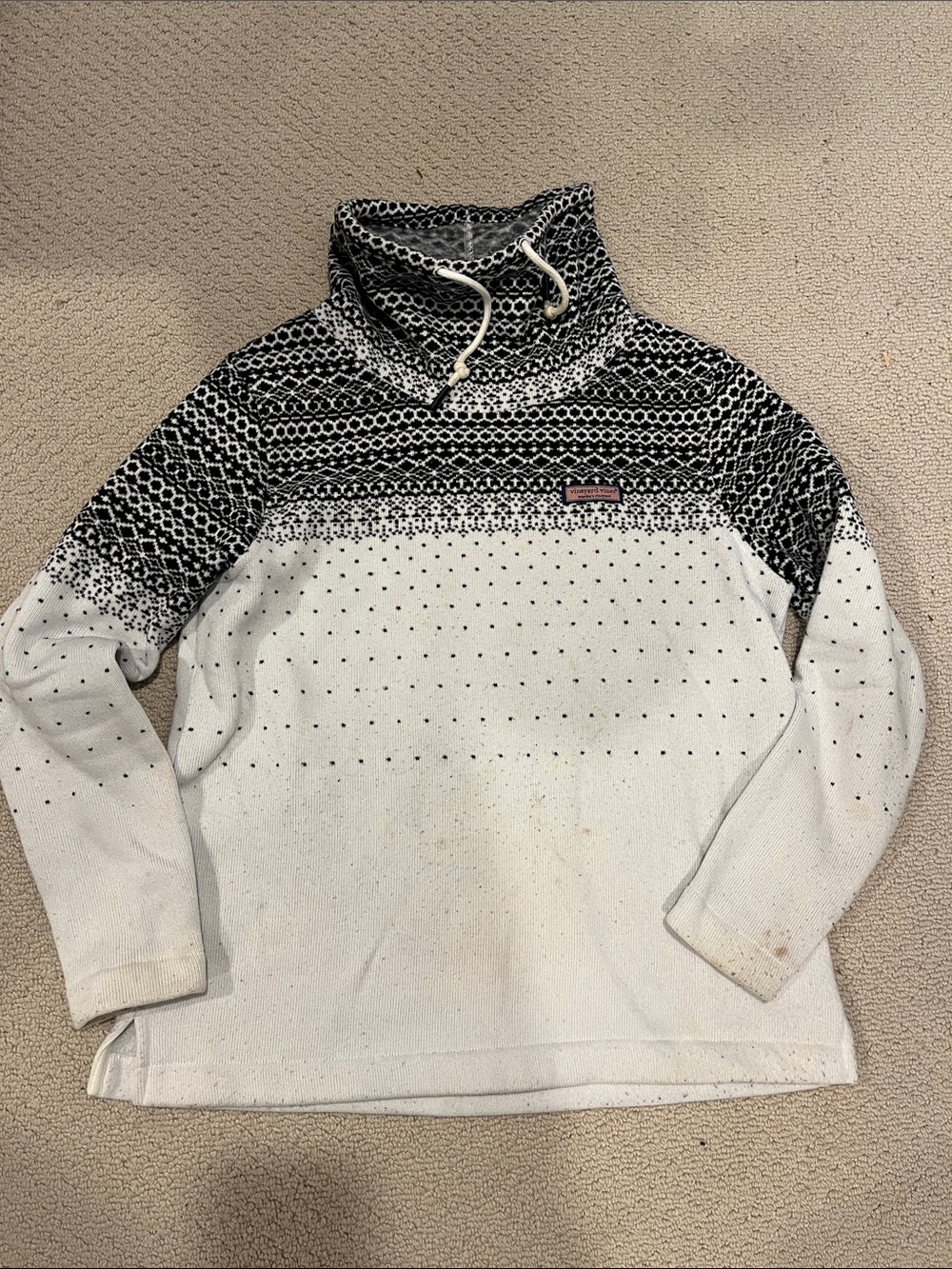 Vineyard Vines Women’s Black & White Funnel Neck Pullover Sweater with Drawcord